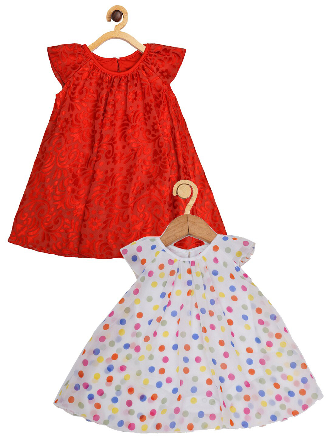 

Creative Kids Infants Girls Pack Of 2 Floral Printed Cap Sleeves A-Line Romper Dress, Red