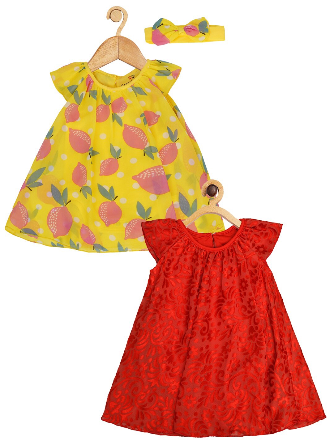 

Creative Kids Infants Girls Pack of 2 Floral Printed A-Line Dress, Yellow