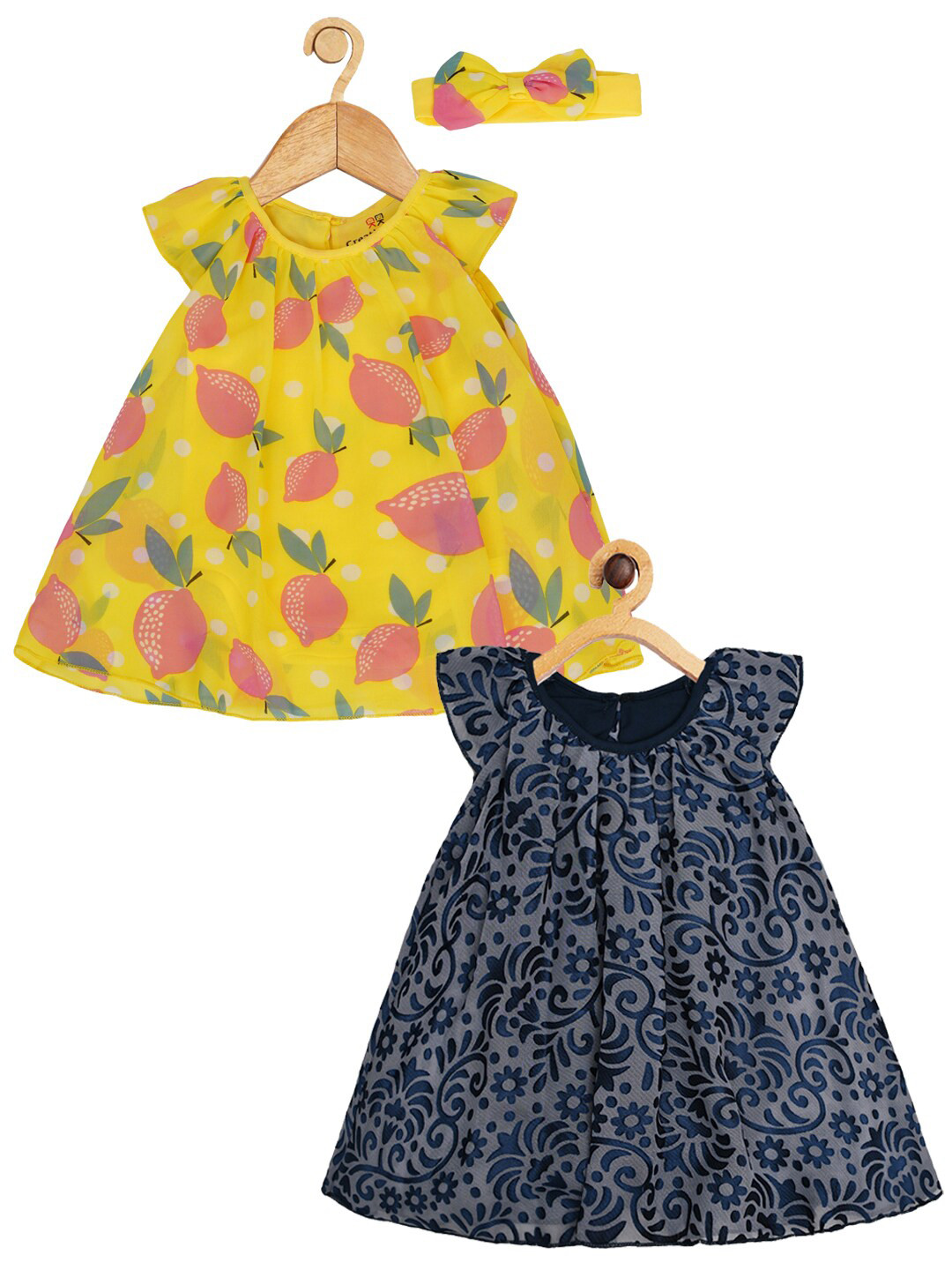 

Creative Kids Infants Girls Pack of 2 Floral Printed A-Line Dress, Navy blue