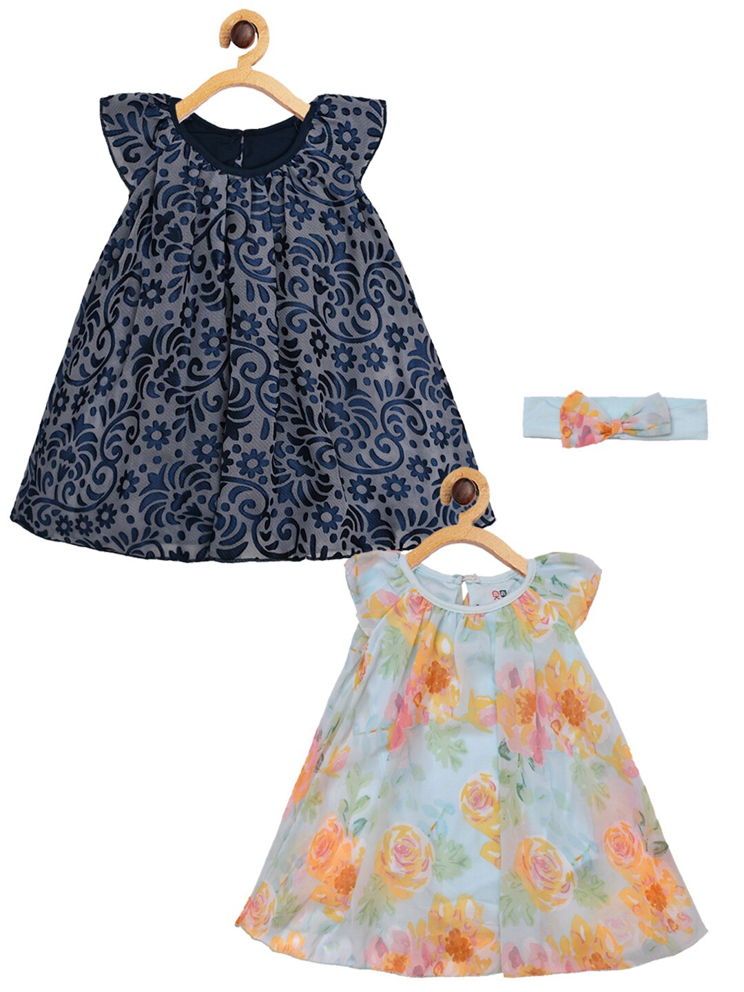 

Creative Kids Infants Girls Pack of 2 Floral Printed A-Line Dress, Navy blue