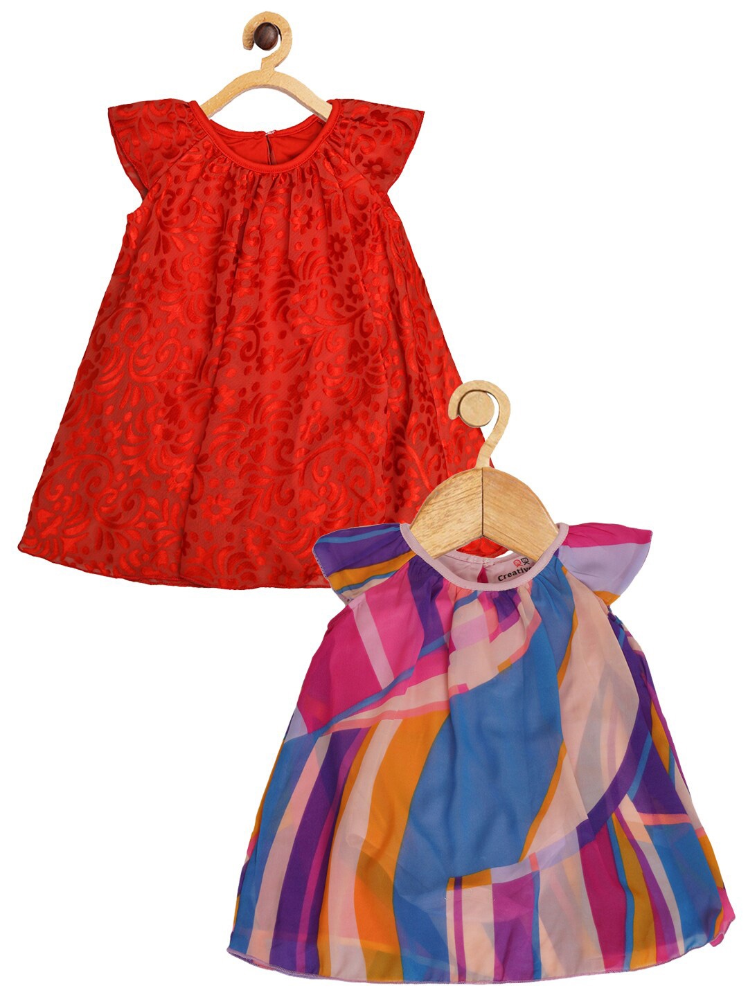 

Creative Kids Infants Girls Pack of 2 Self Design A-Line Dress, Red