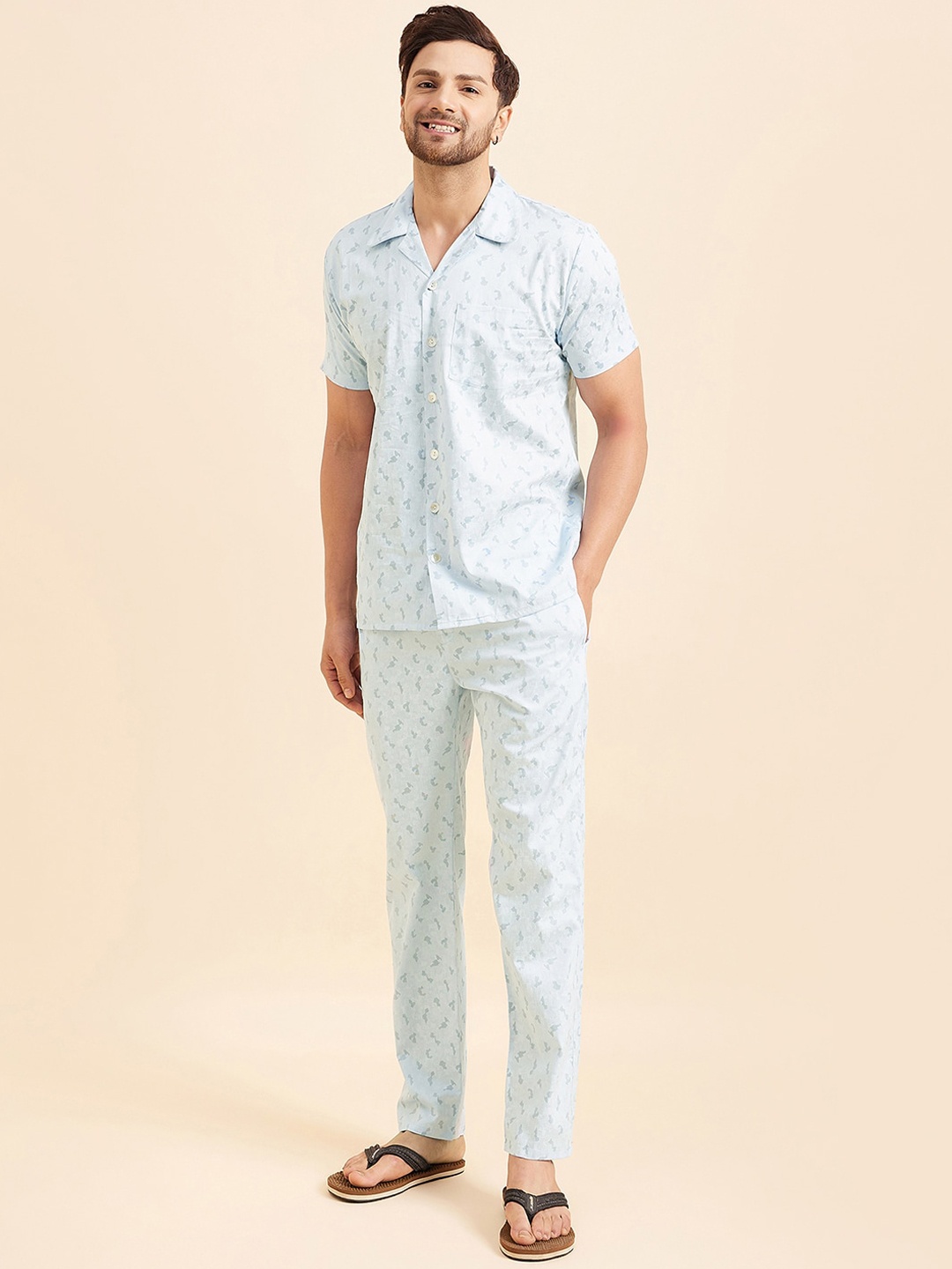 

Sweet Dreams Blue Conversational Printed Pure Cotton Night suit