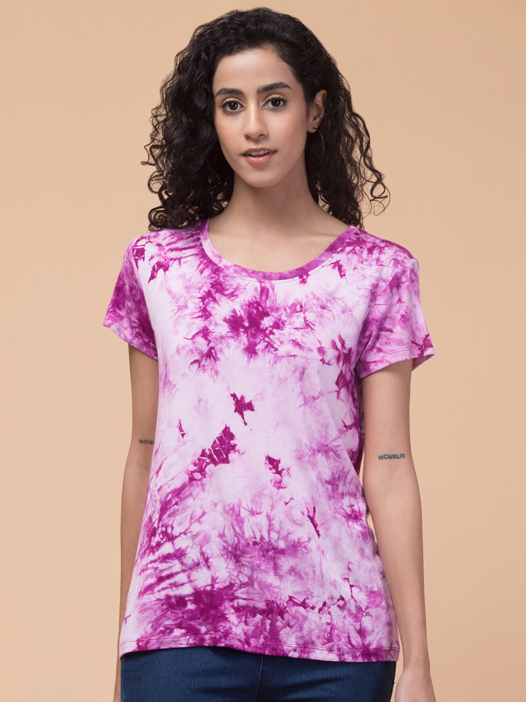 

Hive91 Abstract Printed Round Neck Relaxed Fit T-shirt, Purple