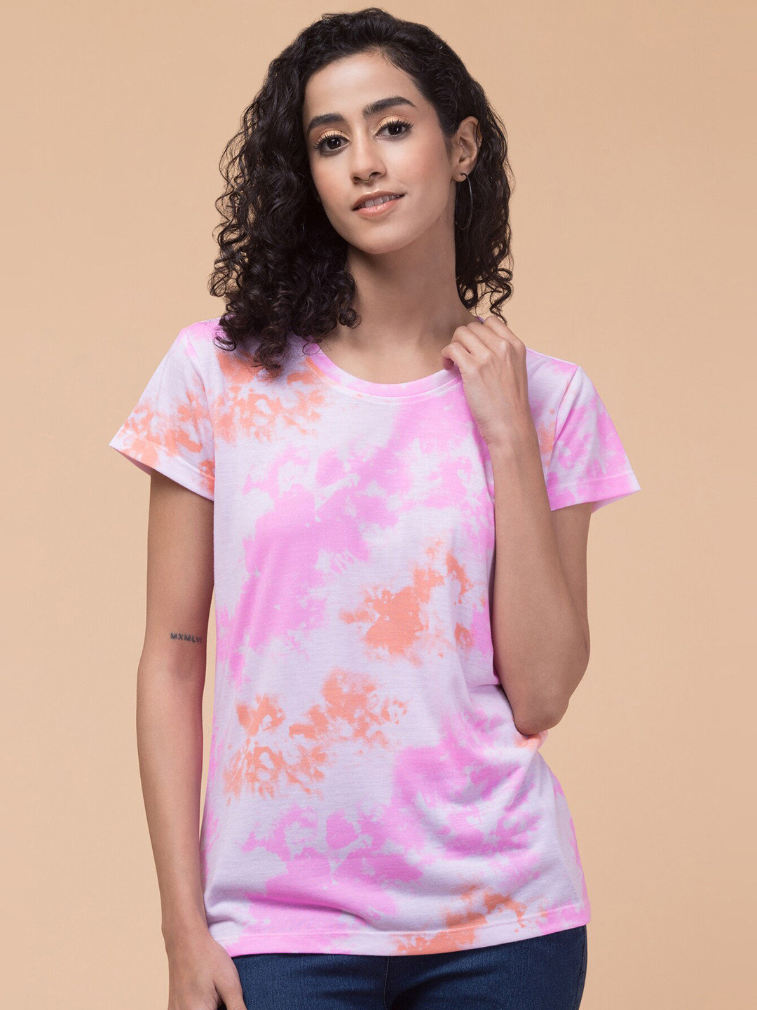 

Hive91 Abstract Printed Round Neck Relaxed Fit T-shirt, Pink