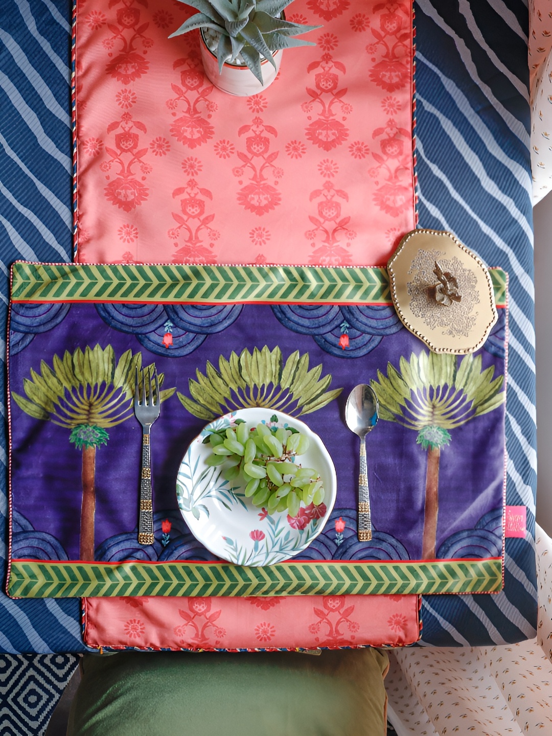 

design station Mehfil Purple & Green Printed Rectangle Table Placemat