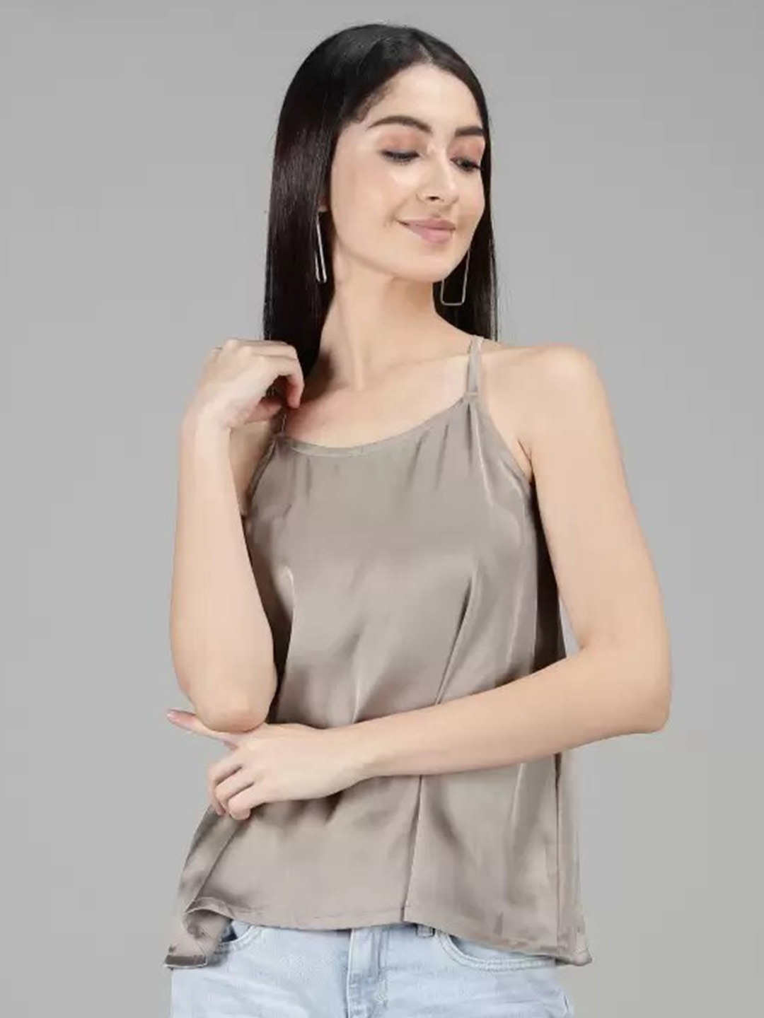 

BELAVINE Shoulder Straps Sleeveless Top, Metallic