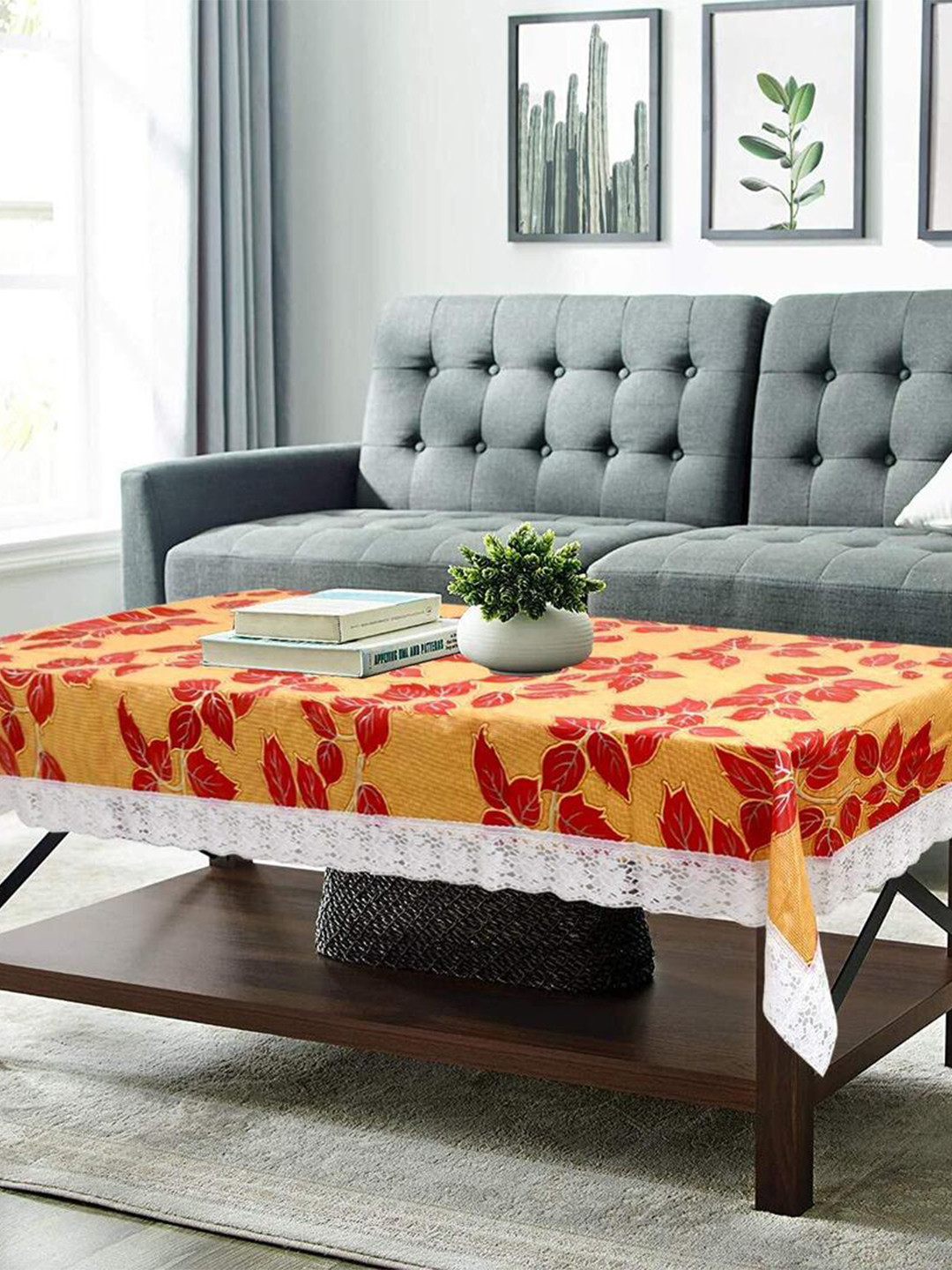 

CASA-NEST Grey Geometric Printed 4-Seater Table Cover
