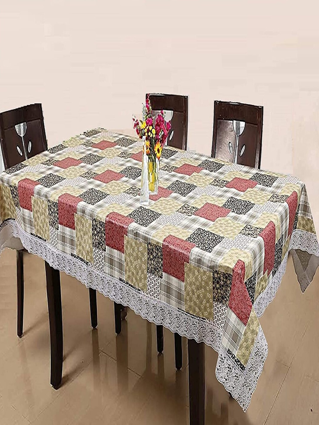 

CASA-NEST Beige Geometric Printed Plastic 4-Seater Table Cover