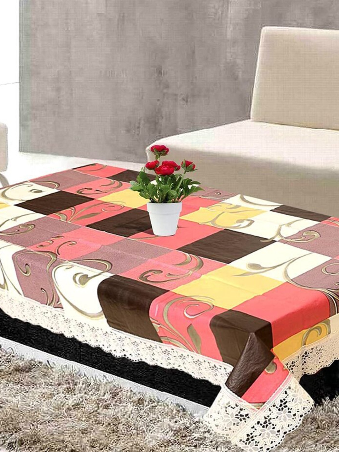 

CASA-NEST Cream-Coloured Geometric Printed 4-Seater Table Cover