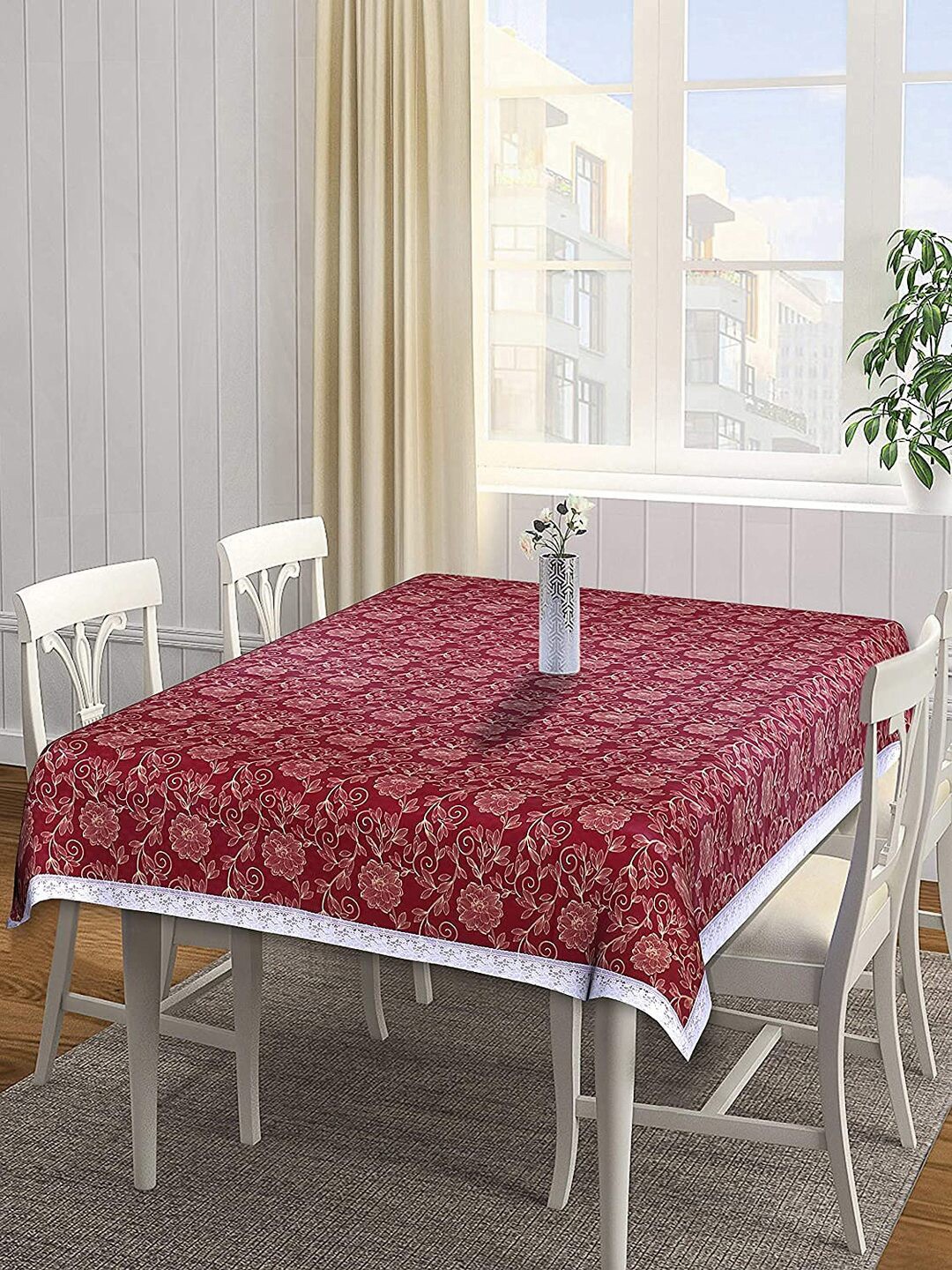 

CASA-NEST Red Floral Printed Rectangle 4-Seater Table Cover