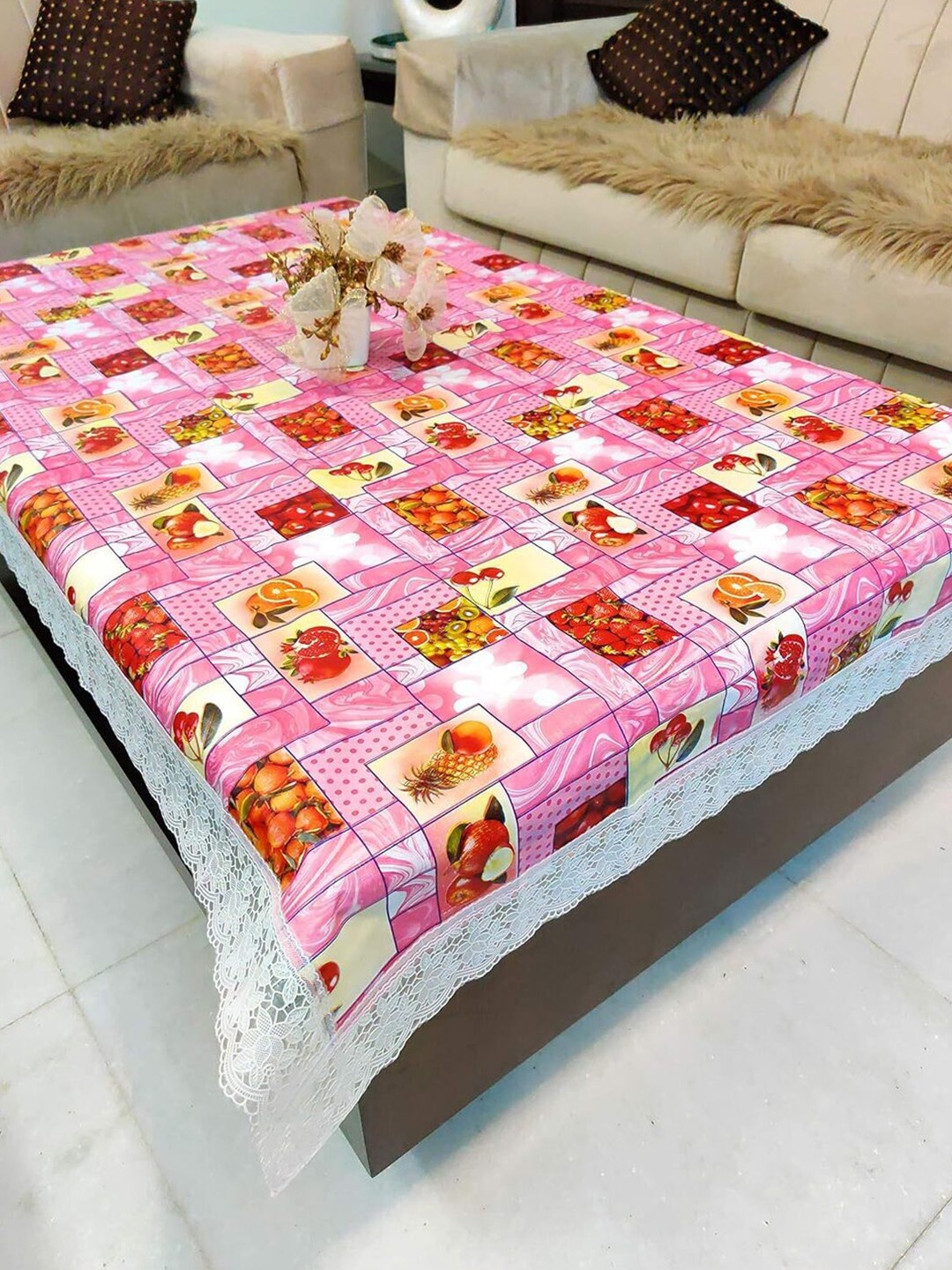 

CASA-NEST Pink Printed Rectangle 4-Seater Table Cover