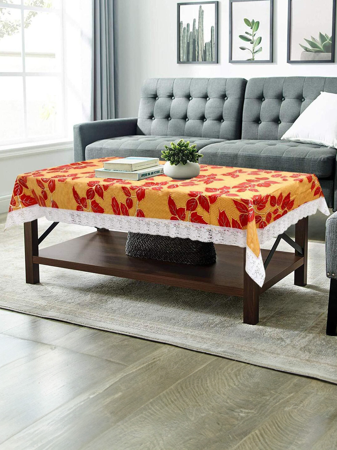 

CASA-NEST Red 4-Seater Geometric Printed Table Cover