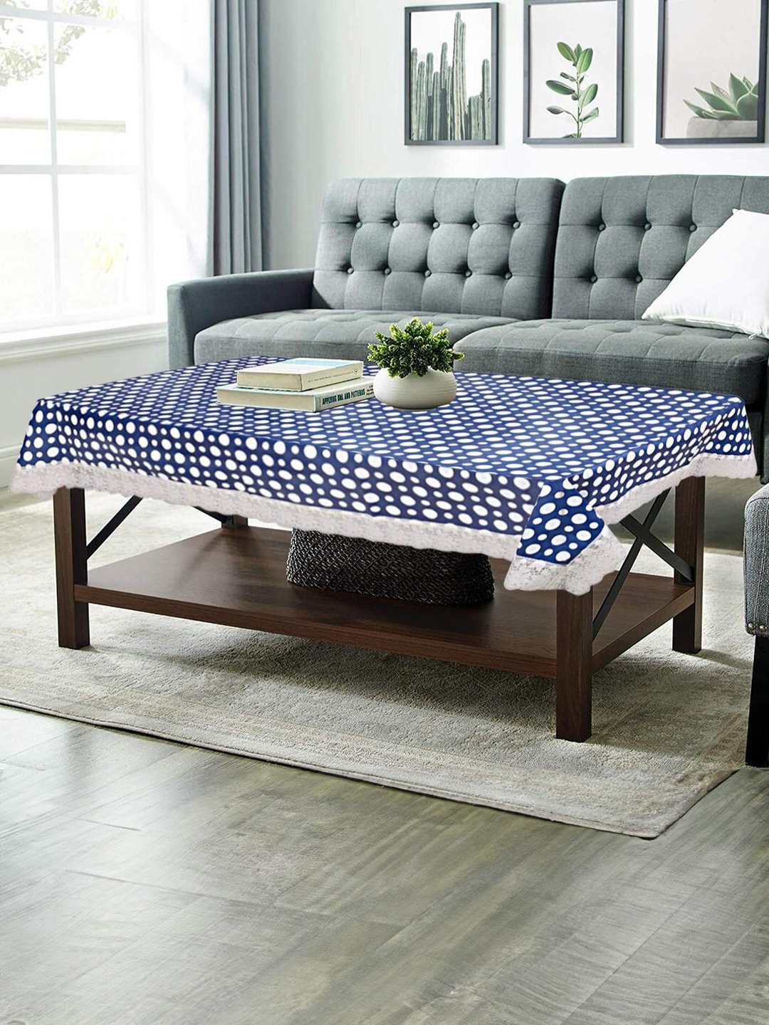 

CASA-NEST Navy Blue Geometric Printed 4-Seater Table Cover