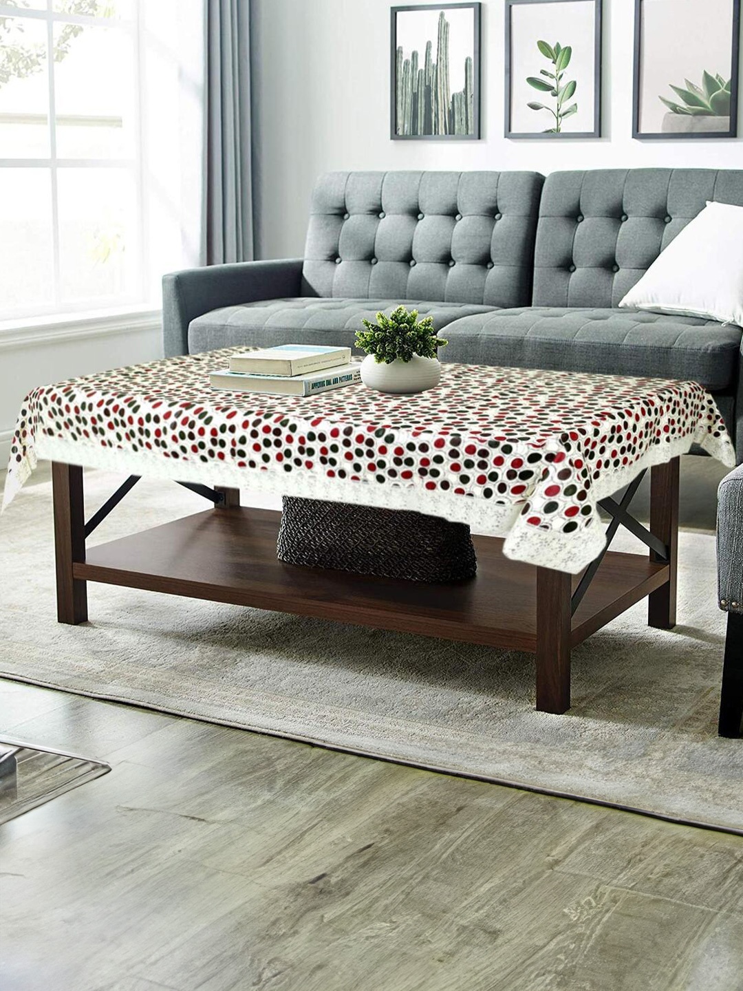 

CASA-NEST Brown & White Printed 4-Seater Table Cover