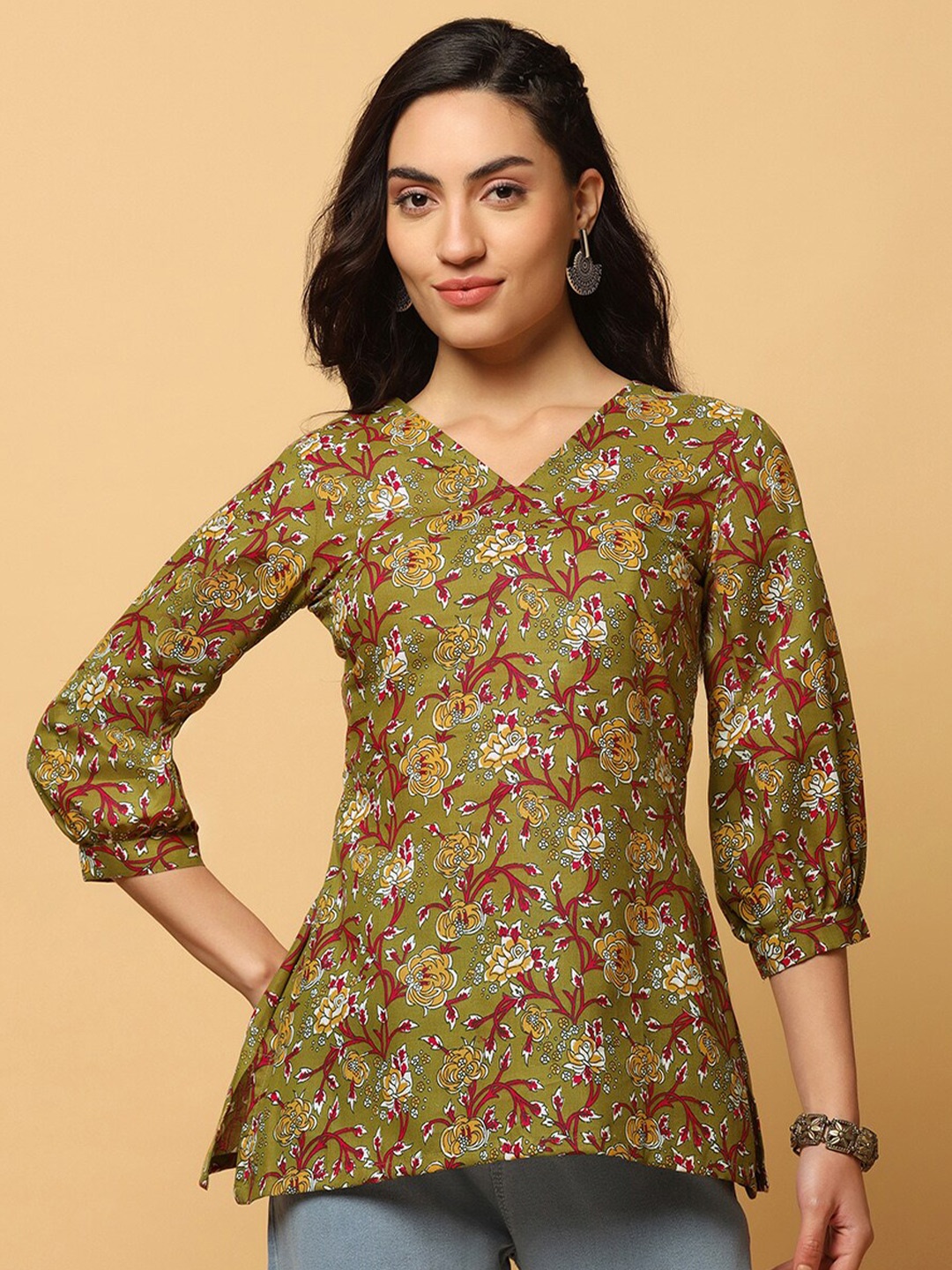 

FASHION DREAM Floral Printed Cotton Tunic, Green