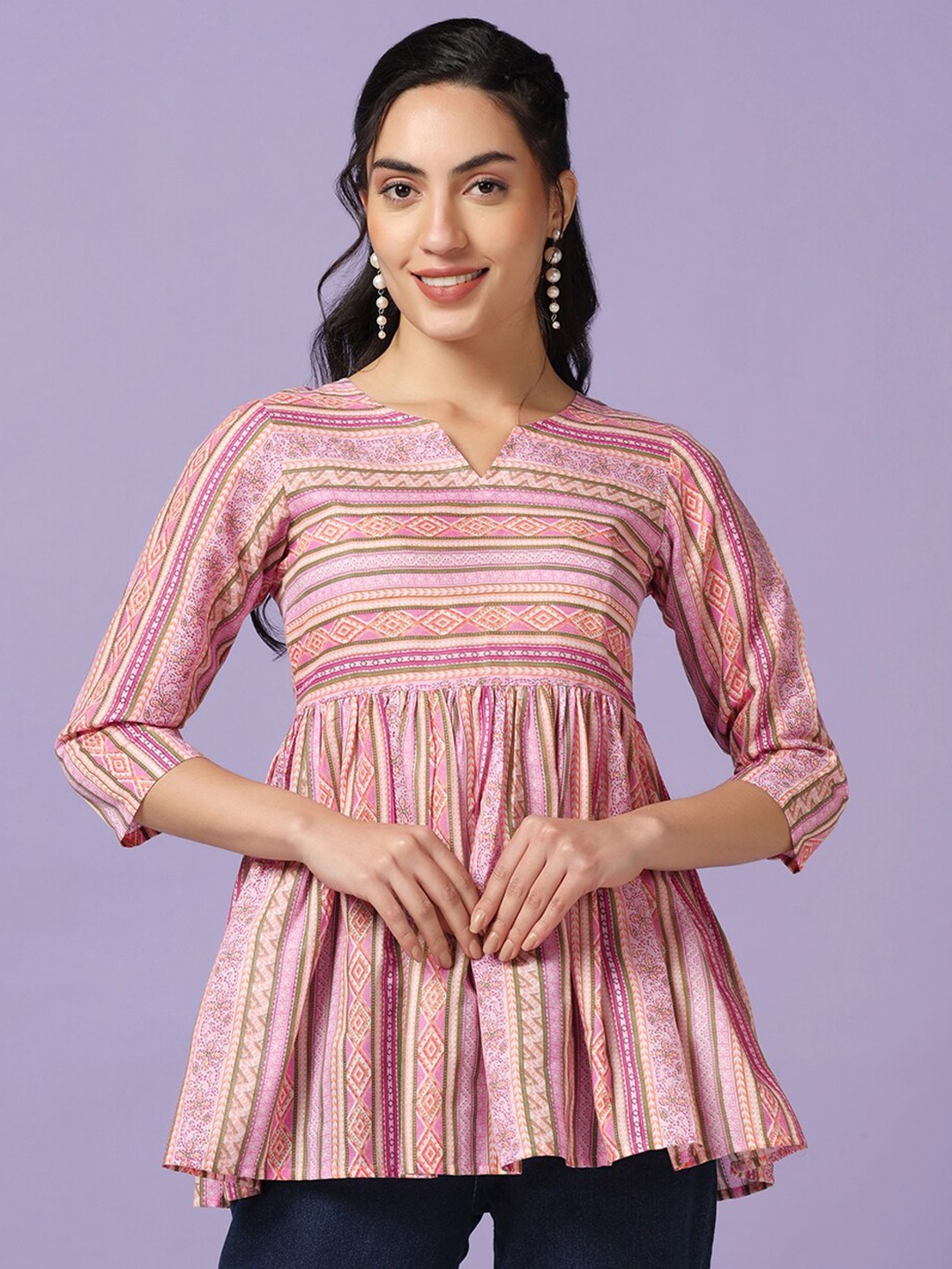 

FASHION DREAM Striped Cotton Tunic, Pink