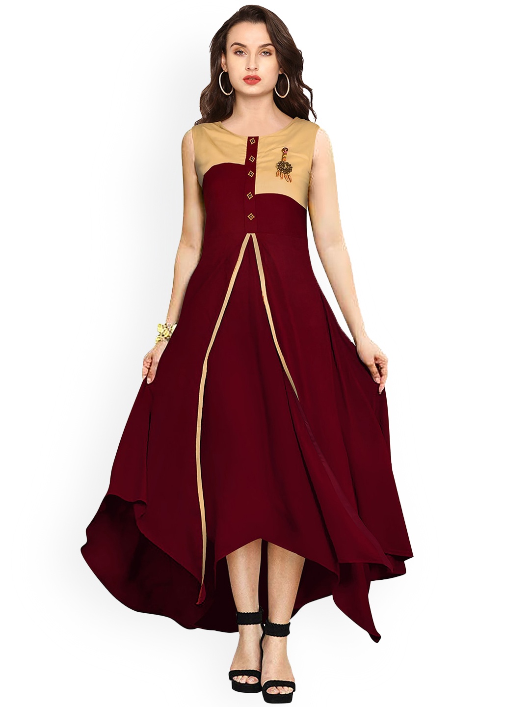 

Sanwariya Silk Colourblocked Sleeveless Anarkali Kurta, Maroon