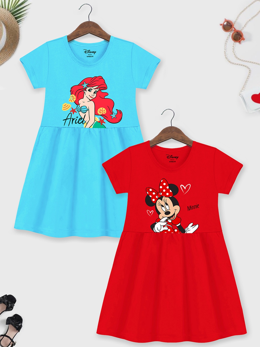 

YK Disney Pack Of 2 Graphic Printed Cotton Fit & Flare Dress, Blue