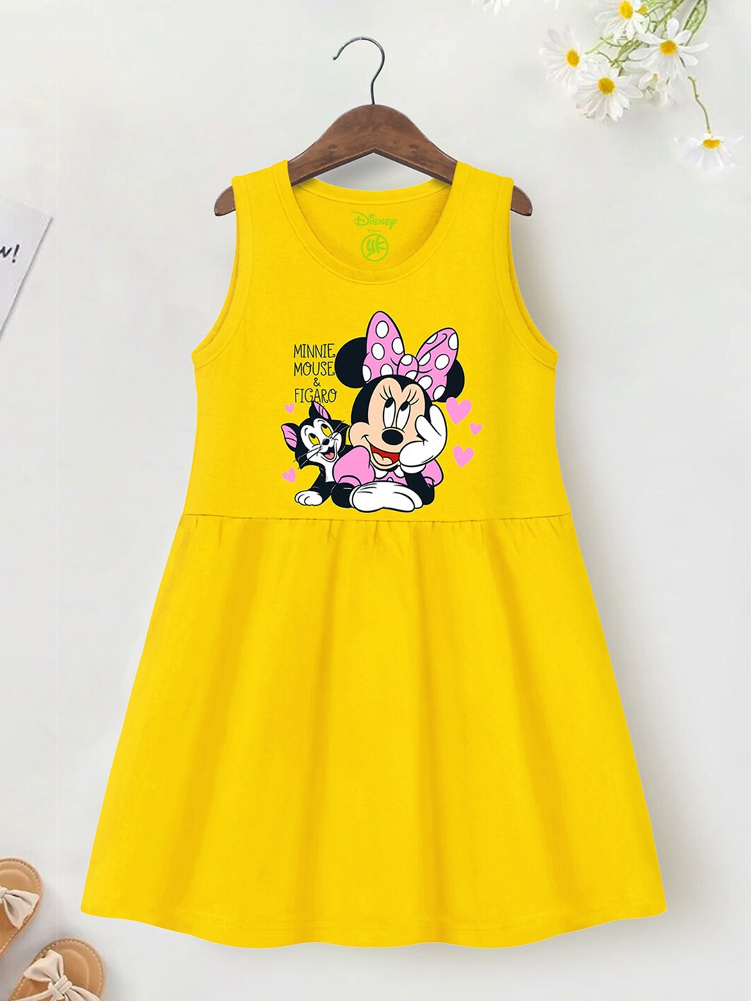 

YK Disney Graphic Printed Cotton Fit & Flare Dress, Yellow