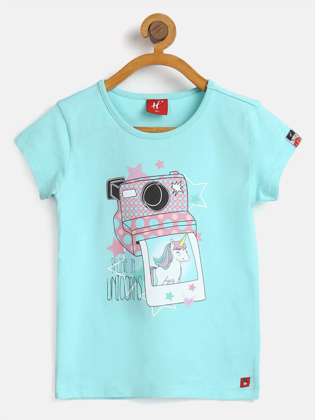 

H By Hamleys Girls Graphic Printed Round Neck Cotton Casual T-shirt, Blue