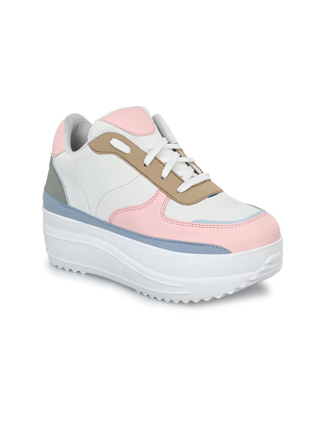 

Killer Women Colourblocked Round Toe Lightweight Heeled Sneakers, Pink