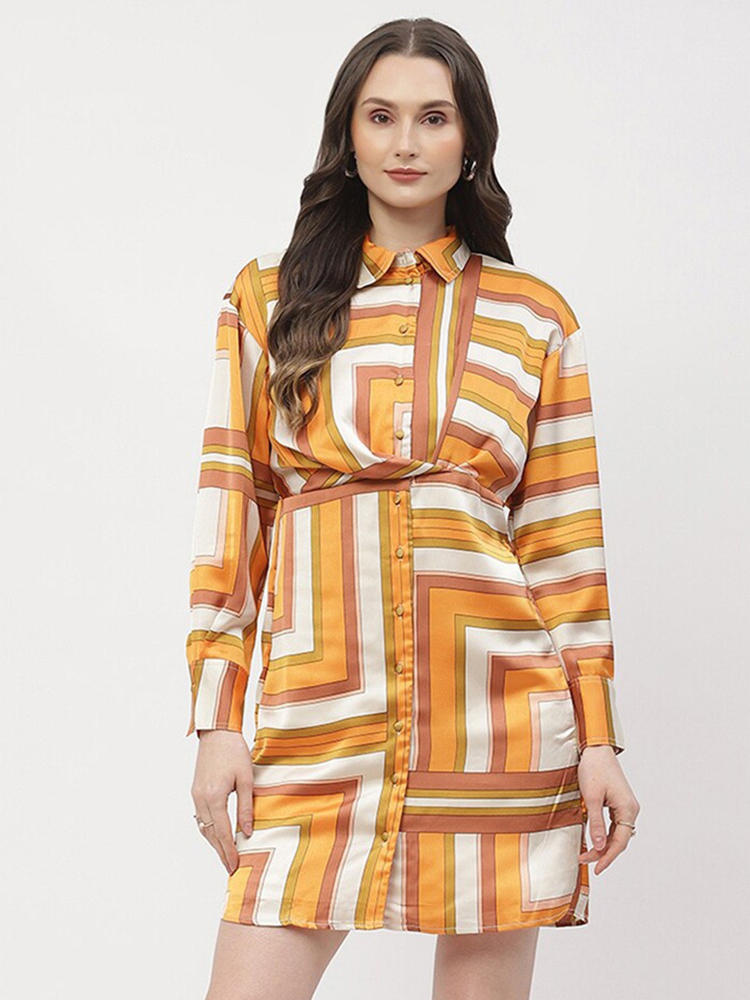 

Madame Geometric Printed Shirt Dress, Orange