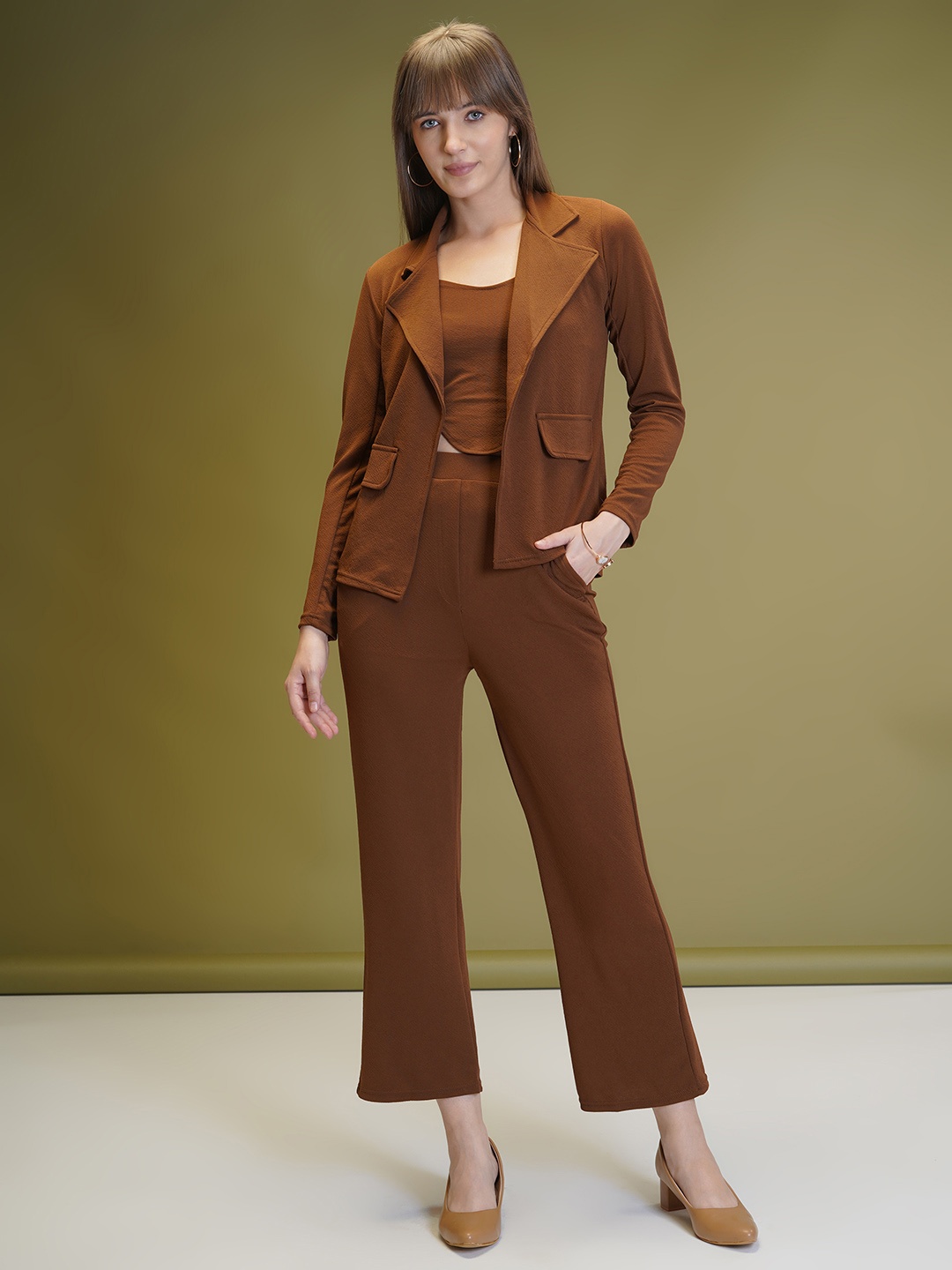 

WESTHOOD Shoulder Straps Top & Trouser With Jacket, Coffee brown