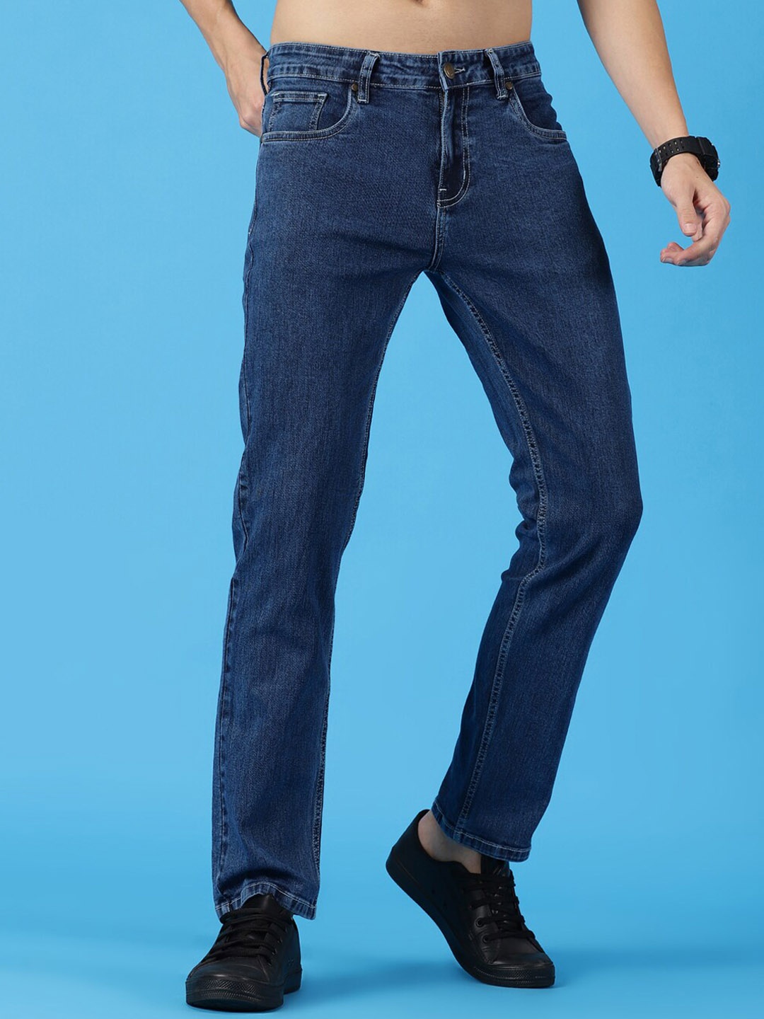 

Mast & Harbour Men Carrot Slim Fit Clean Look Stretchable Jeans, Blue