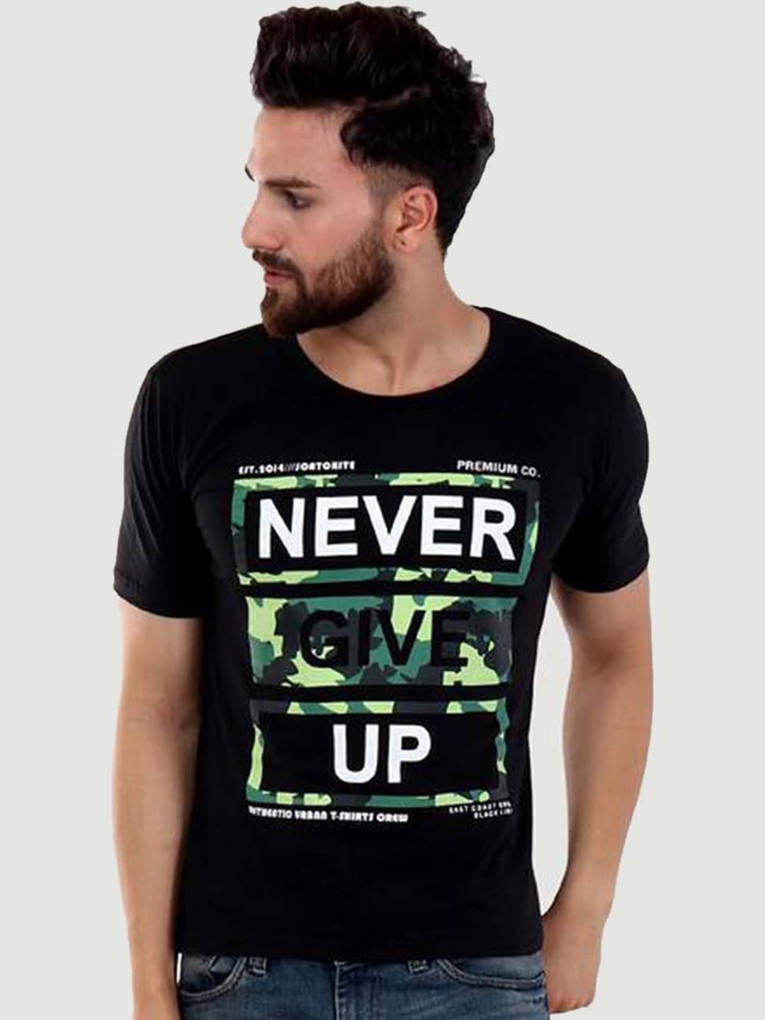 

BAESD Men Typography Printed Pockets T-shirt, Black