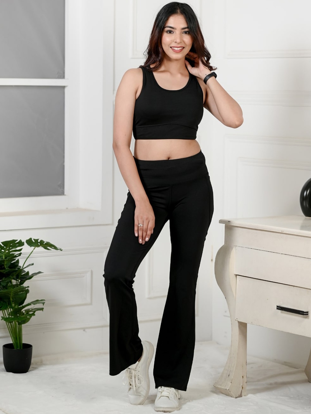 

Mlada Women Flared High-Rise Active Wear Gym Bootcut Trousers, Black