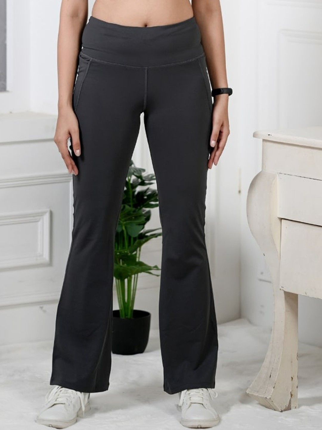 

Mlada Women Flared High-Rise Active Wear Gym Bootcut Trousers, Grey