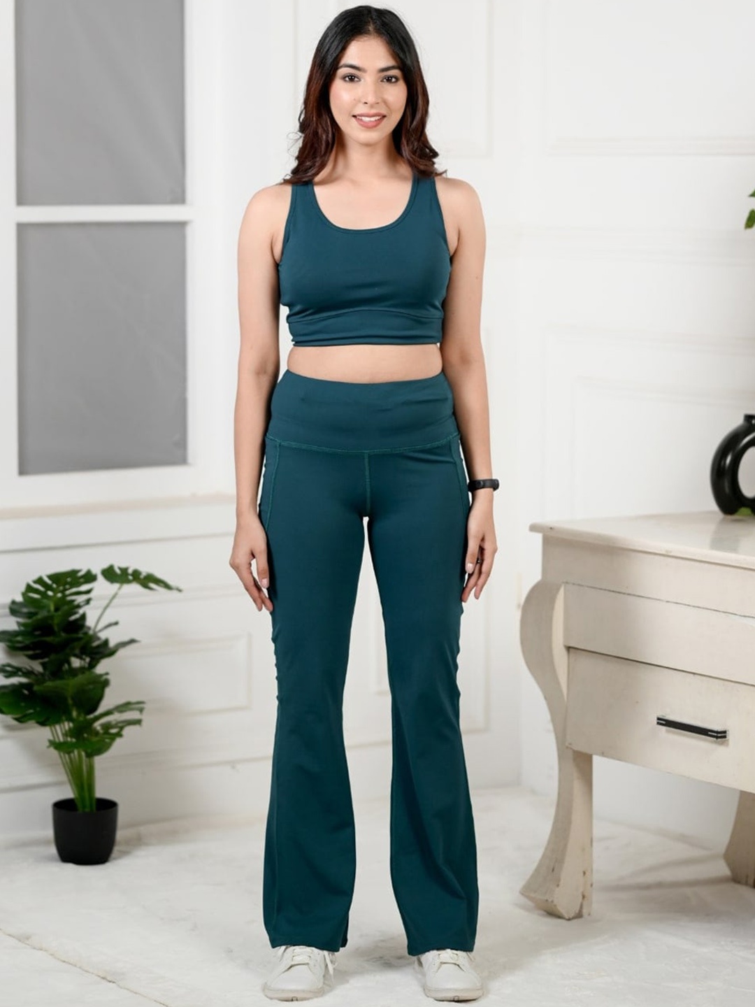

Mlada Women Flared High-Rise Active Wear Gym Bootcut Trousers, Teal