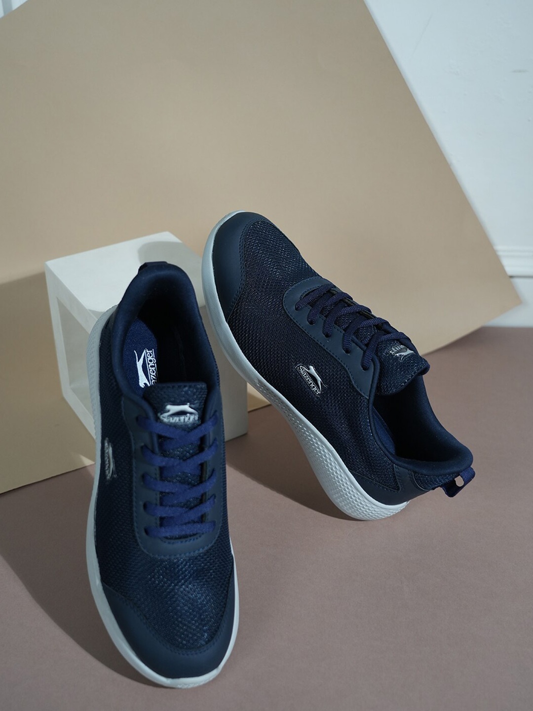 

Slazenger Men Textured Flyknit Lace-Up Running Shoes, Navy blue