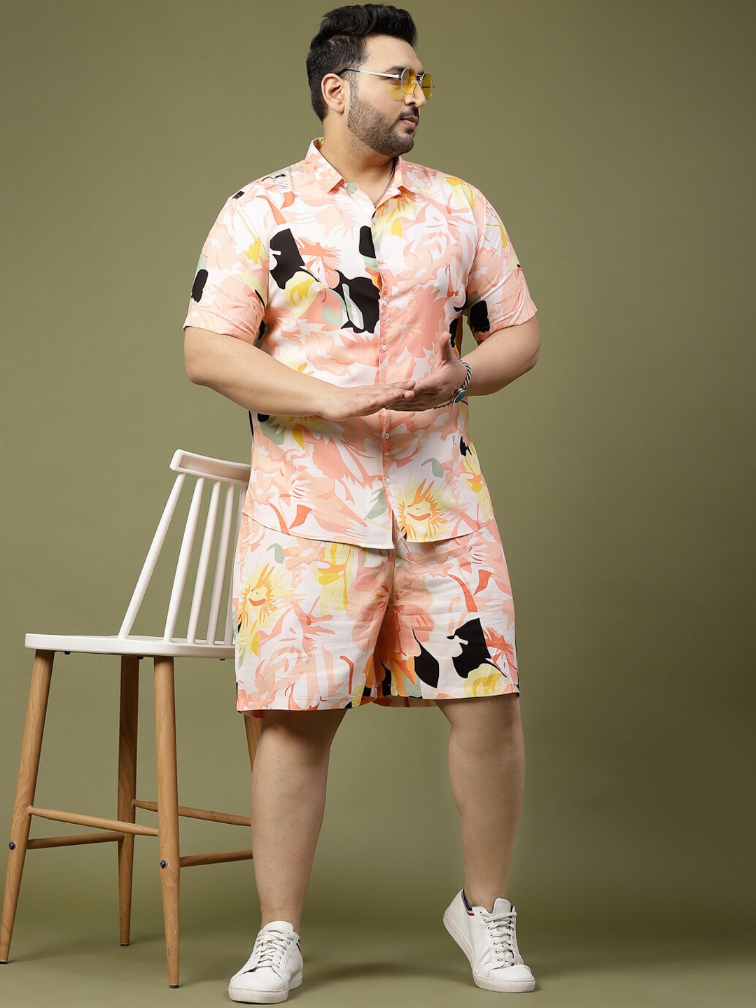 

Rigo Plus Size Floral Printed Shirt with Shorts Co-Ords Set, Pink