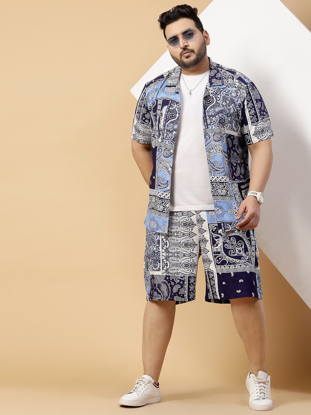 

Rigo Plus Size Paisley Printed Shirt & Shorts Co Ord Set, Blue