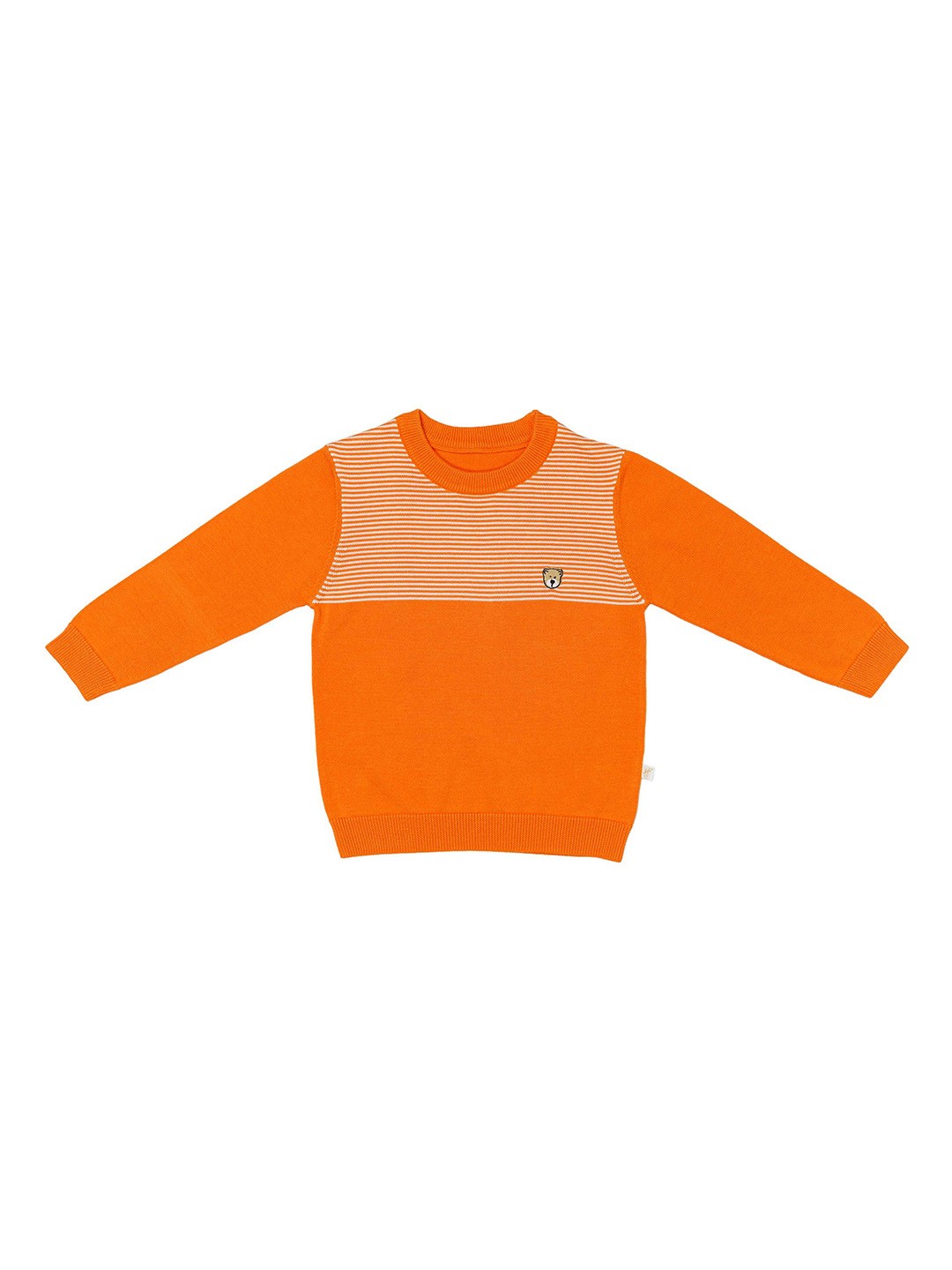

H By Hamleys Boys Striped Round Neck Long Sleeves Cotton Pullover Sweater, Orange