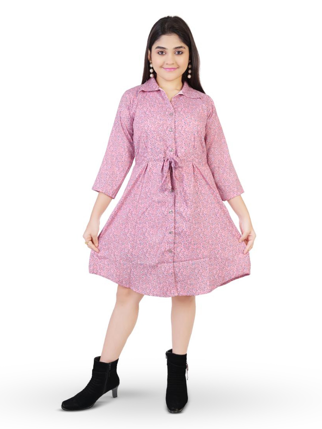 

BAESD Girls Flora Printed Georgette Shirt Dress, Pink