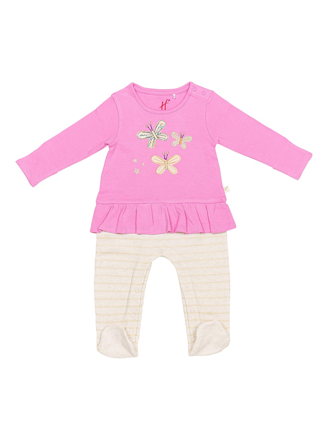 

H By Hamleys Infants Embroidered Pure Cotton Sleepsuit, Pink