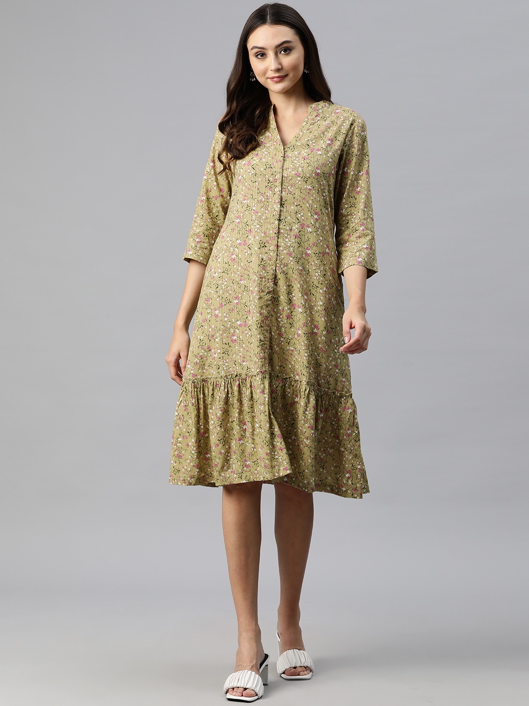 

Ayaany Floral Print A-Line Dress, Mustard