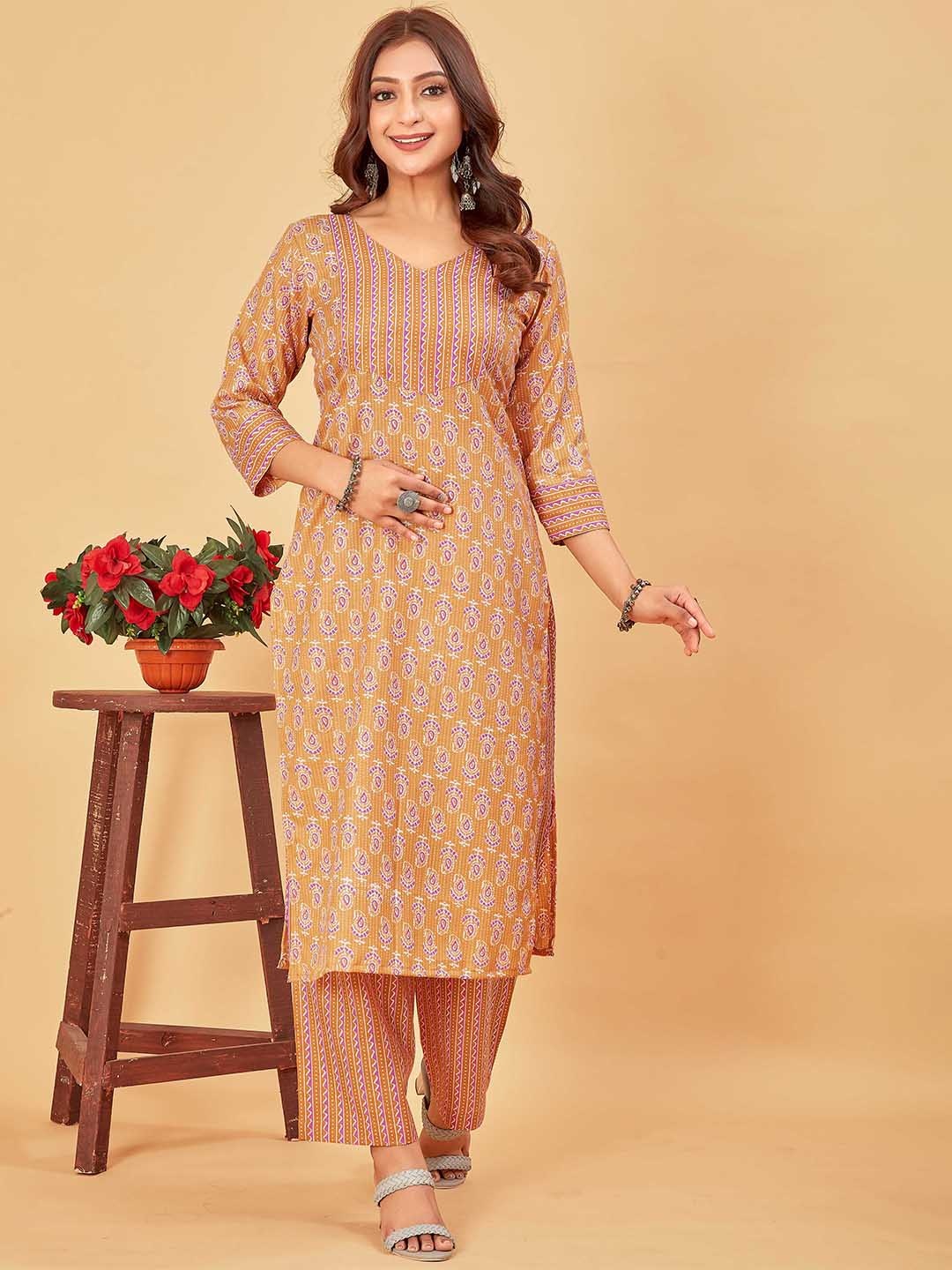 

Pari THE FASHION STUDIO Ethnic Motifs Printed Kurta With Trouser, Mustard