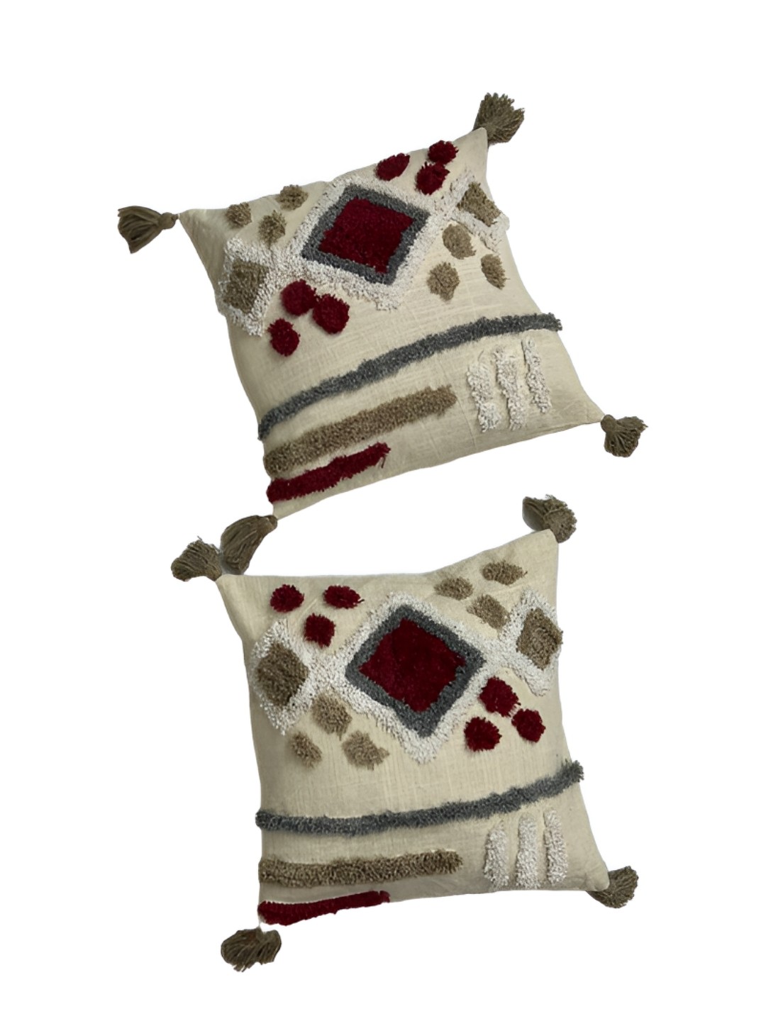 

GAB Brown & Cream Coloured 2 Pieces Geometric Embroidered Cotton Square Cushion Covers