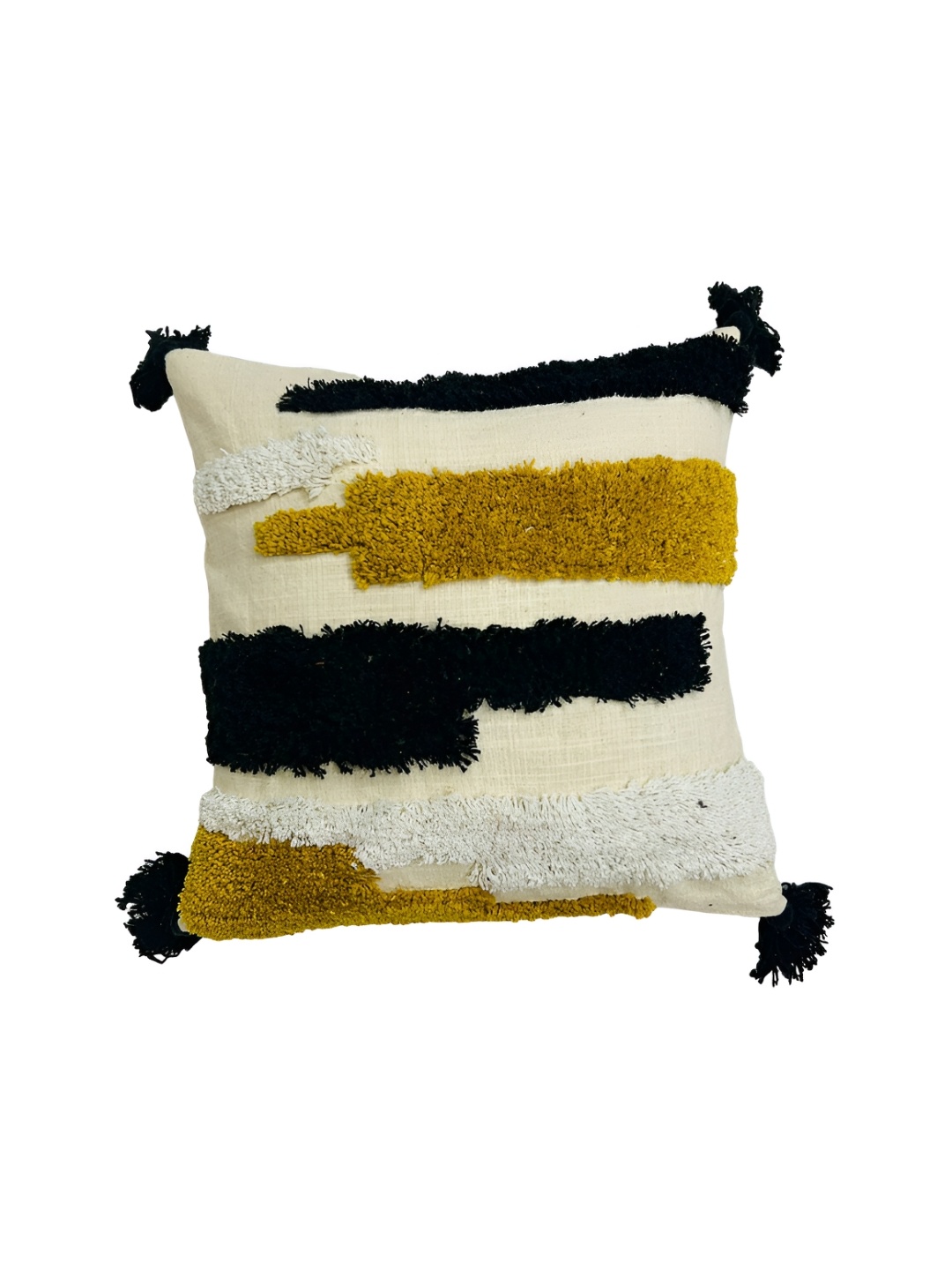 

GAB Mustard & White Embroidered Cotton Square Cushion Covers