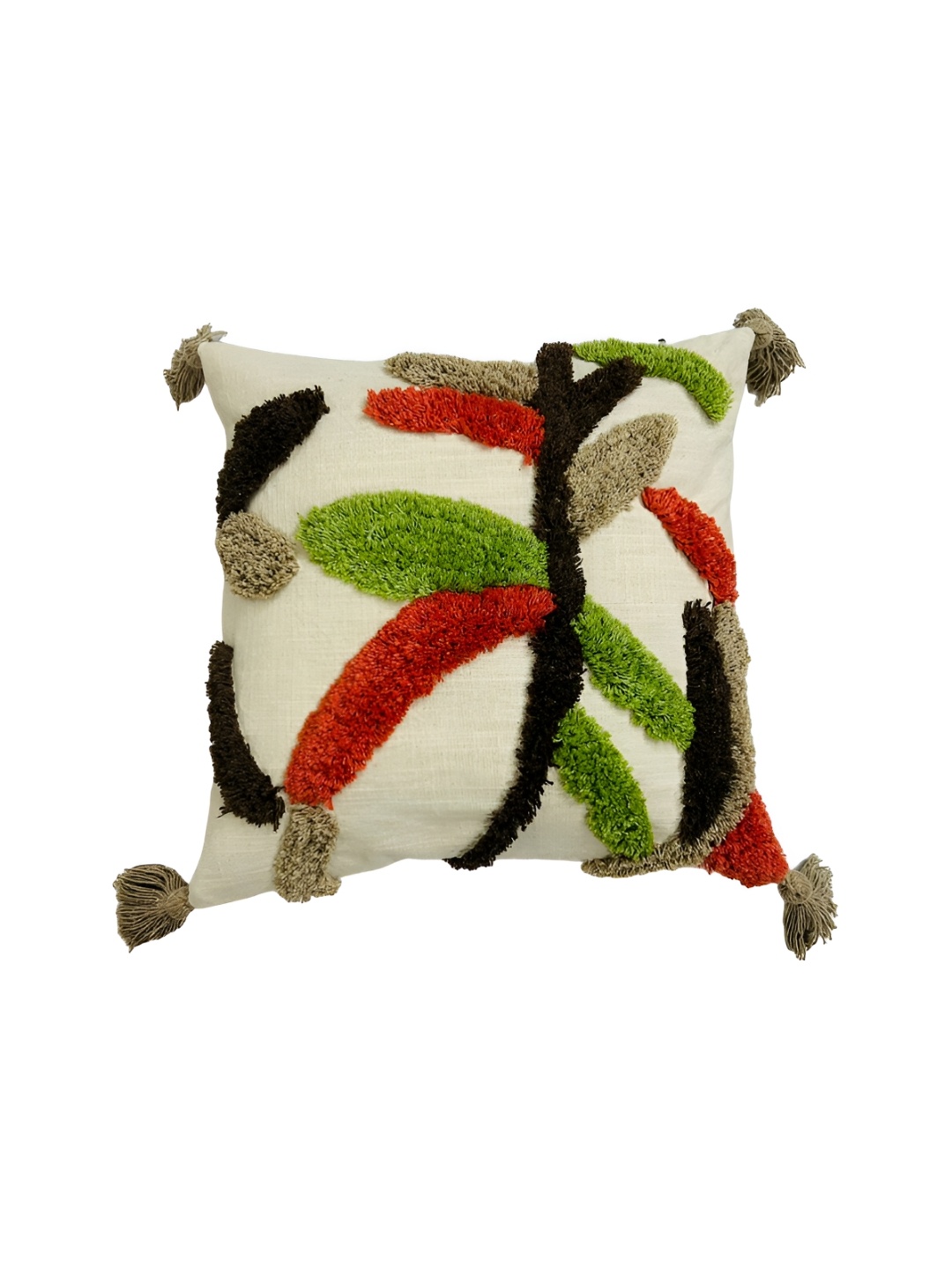 

GAB White & Red Embroidered Cotton Square Cushion Covers