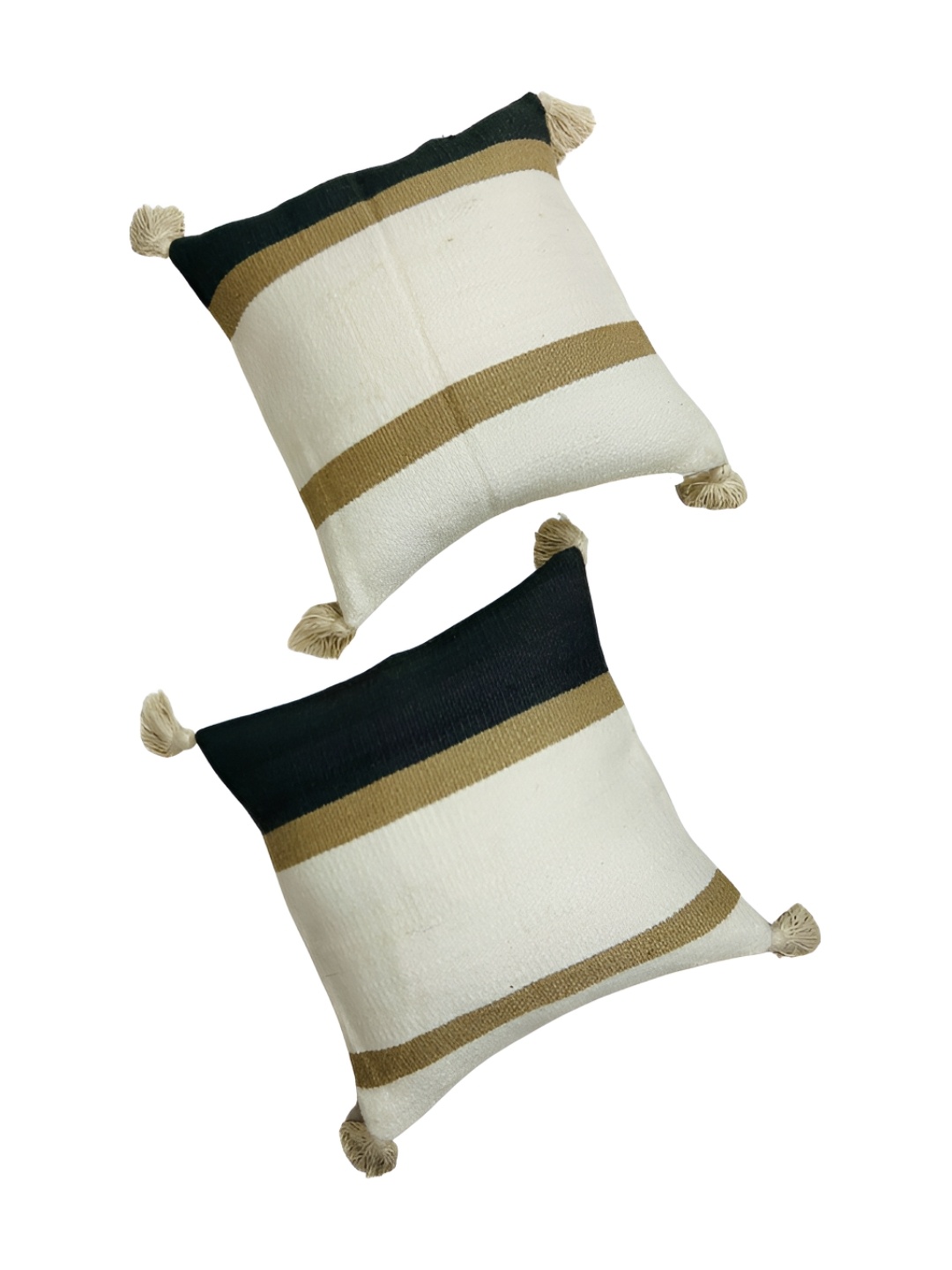 

GAB Brown & White 2 Pieces Striped Textured Cotton Square Cushion Covers