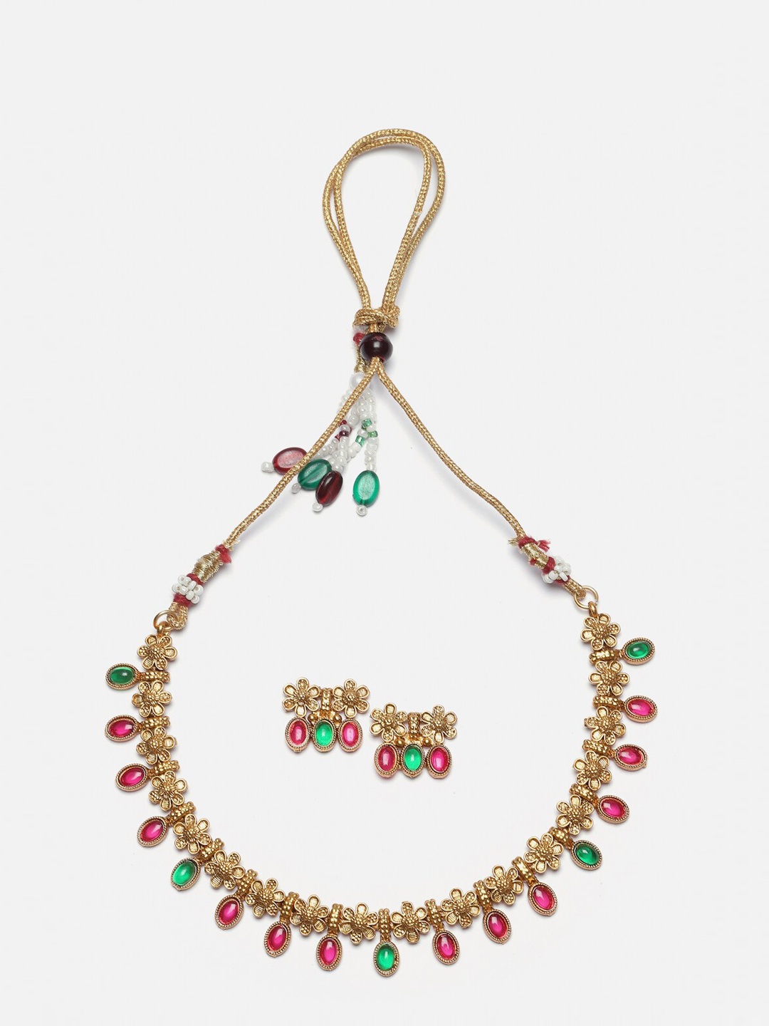 

Aazeen Gold-Plated Cubic Zirconia-Studded Floral Jewellery Set