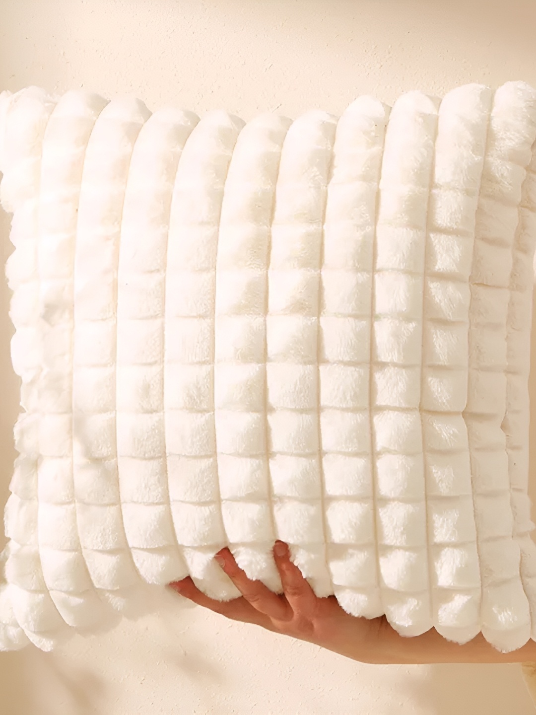 

MONKDECOR Cream Checked Velvet Square Cushion Covers