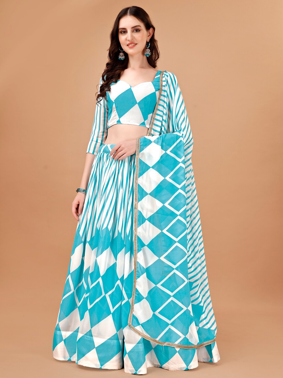 

PMD Fashion Printed Tie and Dye Semi-Stitched Lehenga & Unstitched Blouse With Dupatta, Blue