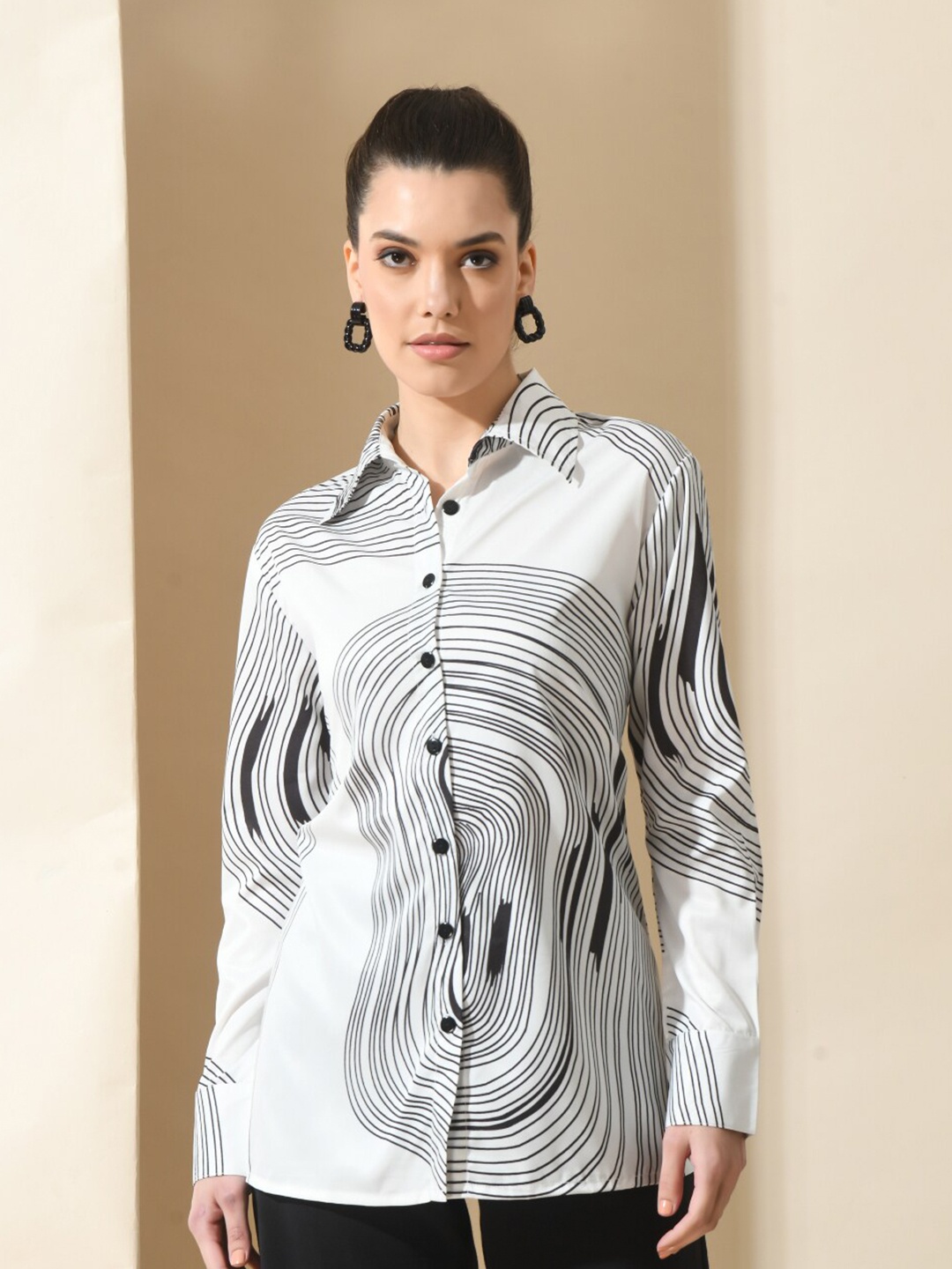 

IUGA Opaque Abstract Printed Casual Shirt, White