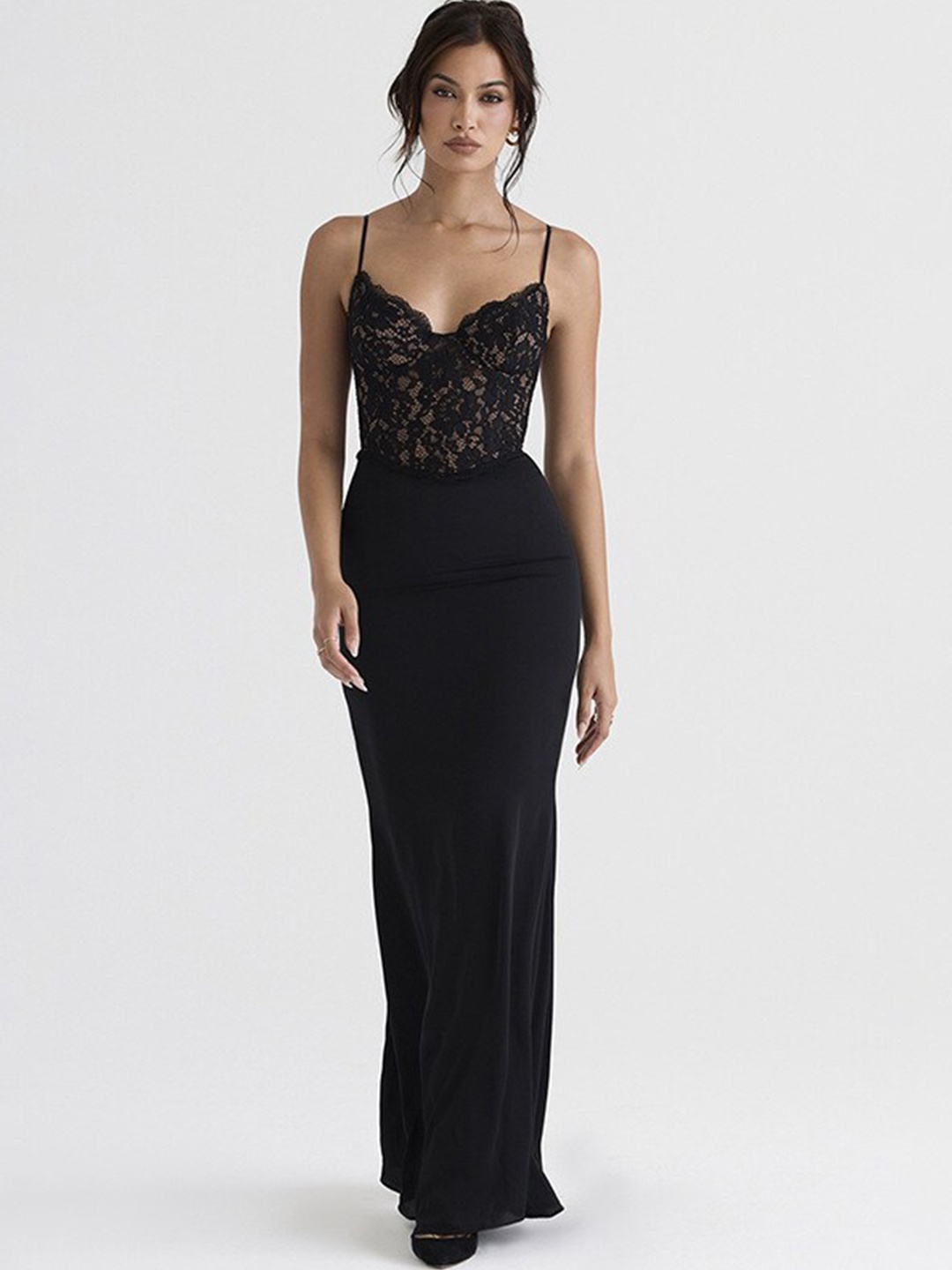 

StyleCast Black Self Design Shoulder Straps Maxi Dress