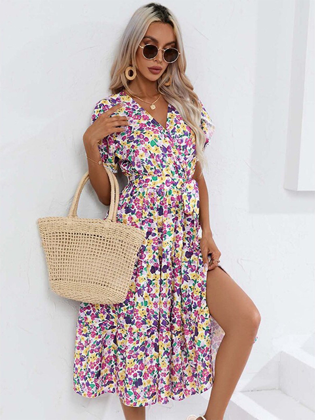 

StyleCast Purple Floral Print Fit and Flare Midi Dress